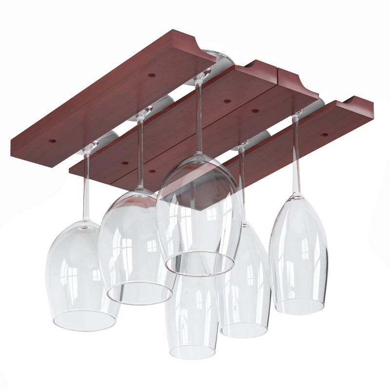 Rustic State Vigo 2 Sectional Adjustable Under Cabinet Mount Wood Stemware Rack Hanging Shelf Glassware Holder Bar Organizer with up to 6 Wine Glass Storage 11 Inch Deep Mahogany - Image 3